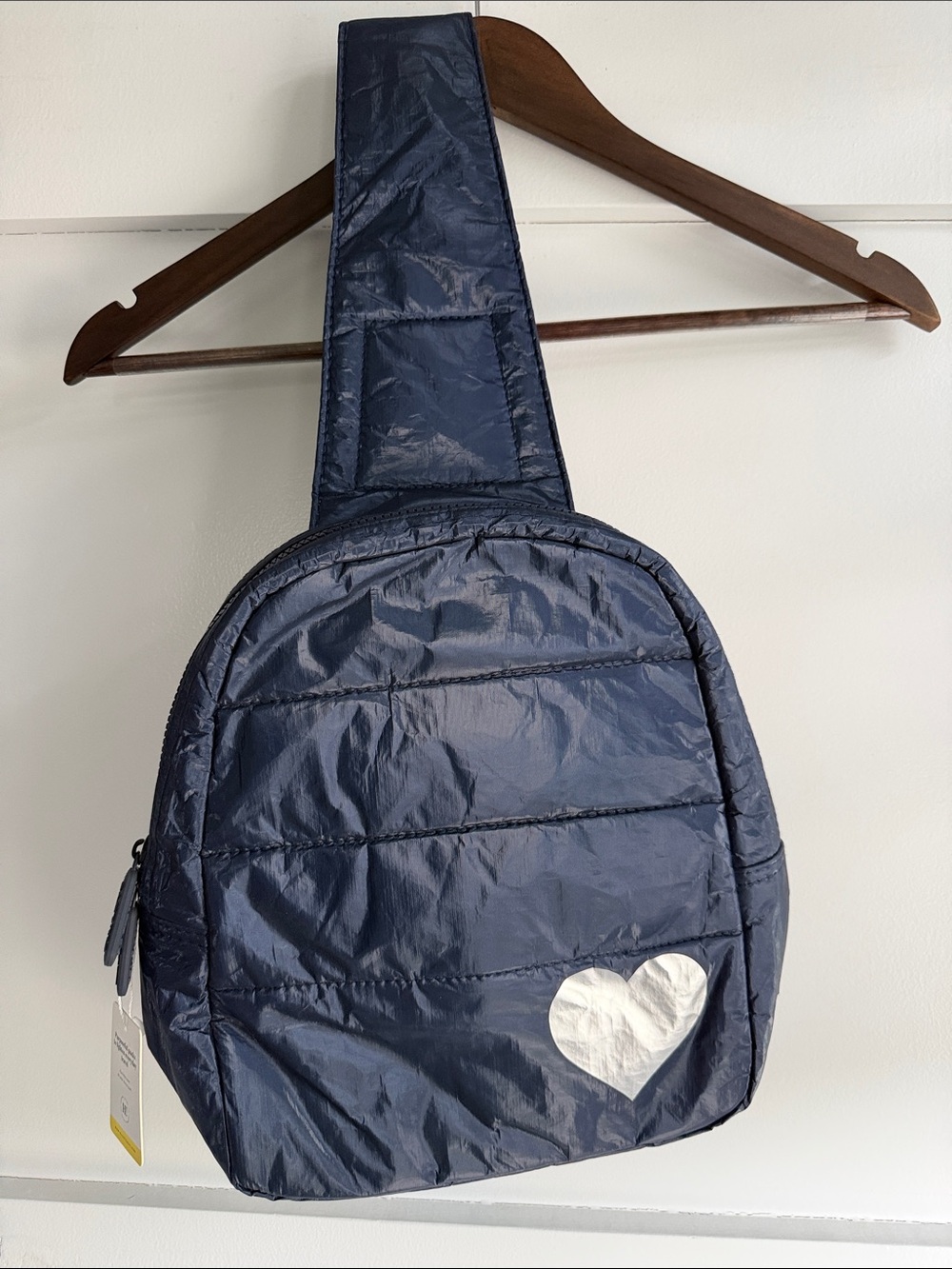 Quilted Navy Crossbody Sling with White Heart Accent